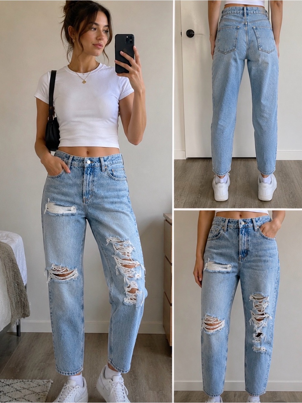 American Eagle Outfitters Light Blue Ripped Relaxed Jeans size 4